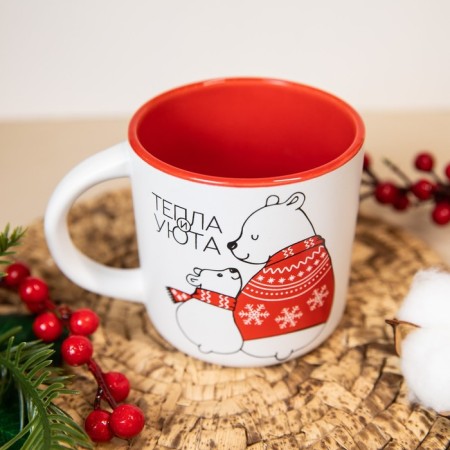 Ceramic New Year's Elongesture Mug The attention of "warmth and comfort", 380 ml-1