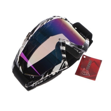 Mask glasses for motorcycle engineering, glass blue-violet chameleon, black and white, OM-18-4