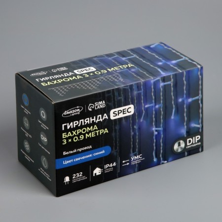Garland "fringe" 3 × 0.9 m, IP44, UMS, white thread, 232 LED, blue glow, 220 V-5