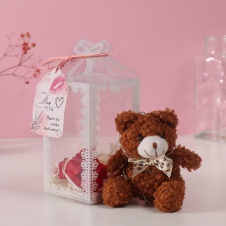 Set Gift "Bear Cinnamon with a bow" soap red roses 5 pcs, dew 7x7x12 cm-5