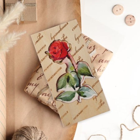 Wooden envelope carved "Universal!" rose