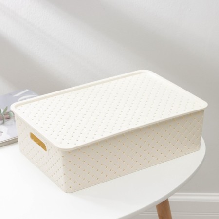 Storage basket with a birch bark cover, 7.5 l, 35 × 24.5 × 10.5 cm, ivory color