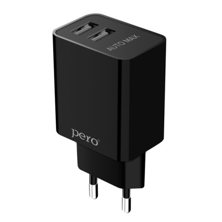 Network charger PERO TC02 Auto Max, 2 USB, 2.1 A, current regulation, black