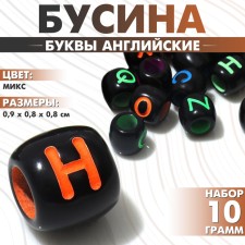 Acrylic bead “English letters” Black barrel, 0.9 × 0.8 × 0.8 cm, set 10 g, color mix