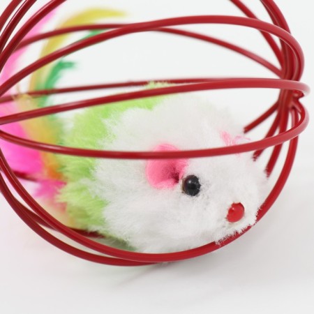 Toy "Mouse in a ball with feathers", 6 cm, red ball-1