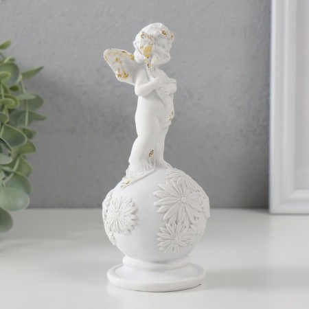 Polystone souvenir "Snowty angel on a ball with flowers" with gold 16x6x6 cm-1