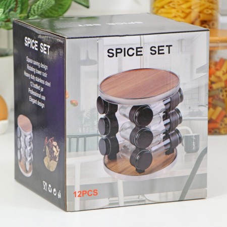 Set for glass spices on the high-tech stand, 19 × 19 × 21.5 cm, capacity, 90 ml, 4 × 9.5 cm, 12 pcs-4
