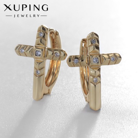 Earrings with rhinestones Xuping Cross Transfiguration, white color in gold