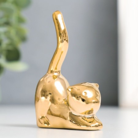 Souvenir Ceramics "Cat - Sucking" gold 5.5x2.4x7.8 cm-5