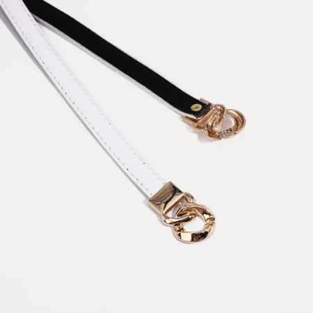 Women's belt, width 1 cm, metal buckle, white color-1