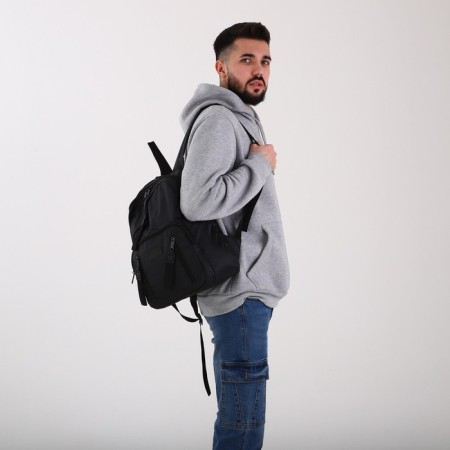 A backpack with a zipper, "saxi", outer pocket, black color-8