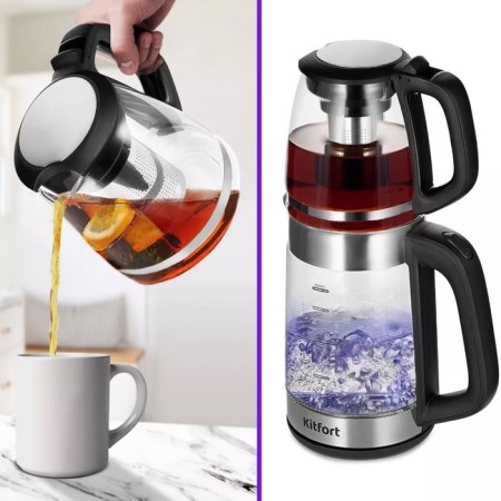 Tea kit KitFort KT-6639, glass, 1.8/1.2 l, 1500 watts, black-silver-3