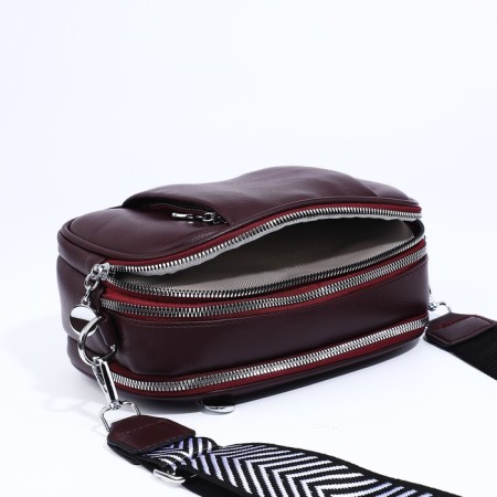 Cross-Body bag on zippers, external pocket, burgundy color-6