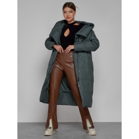 Coat insulated winter female, size 42, dark green color-13