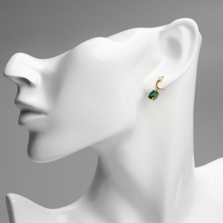 Earrings with rhinestones Xuping Universe, oval, green color in pink gold-2