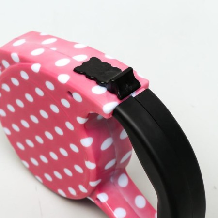 Roulette with leash, rubber pen, 5 m, animal weight up to 15 kg, pink in peas-2