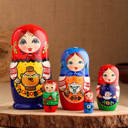 Nesting doll "tea party" 18 cm, 5 puppet, manual painting