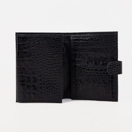 Male purse on the button, a department for car documents and passports, black color-2