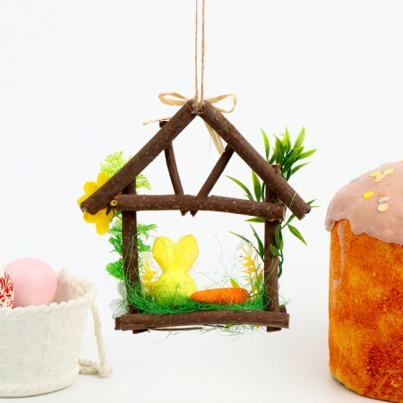 Decorative Easter suspension "Bunny in the house" 4 × 14 × 15.5 cm-1