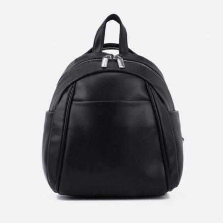 Women's backpack made of artificial leather with lightning, 3 pockets, black color