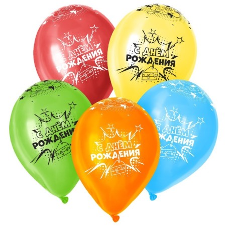 Shar Latex 12 "Happy Birthday. Comics", pastel, set of 5 pcs., Mix color-1