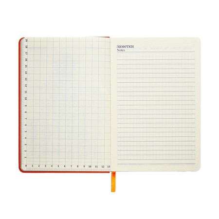 Leduced Diary A5, 140l, Cage, leatherette, elastic band, black cut, orange-10