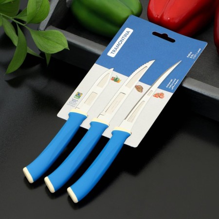 Set of kitchen knives Tramontina Felice, 3 pcs, blue color-3