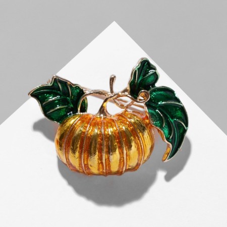 Brooch "Pumpkin" with leaves, the color is yellow-green in gold