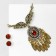 Set 2 objects: earrings, pendant “Wings”, white-red color in black gold, 48 cm