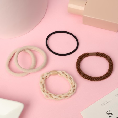 Hair elastic band "Jeanette" (set of 5 pcs) large weaving, 5 cm, mix-1