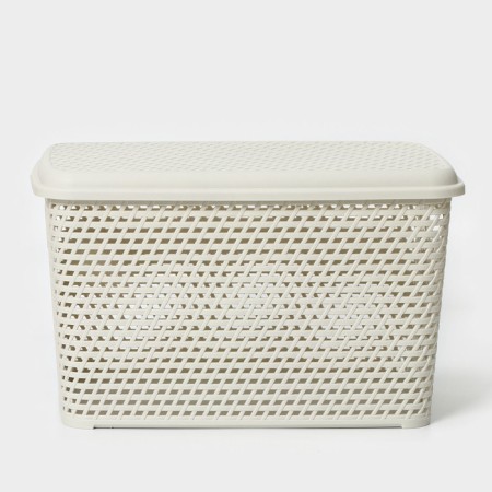 Storage box with a rattan lid, 23 l, 45 × 30 × 26.5 cm, white color-2