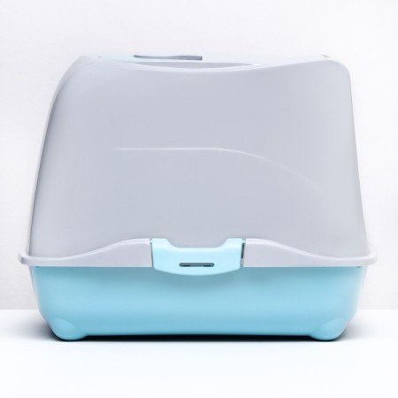 Domik toilet for cats closed with a door 43*32*33 cm, turquoise-gray-2