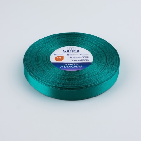Satin tape, 12 mm × 33 ± 2 m, emerald color No. 016-1
