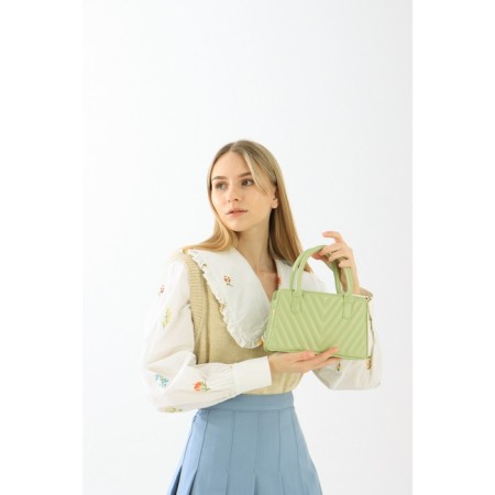 Bag Women's Tout with zipper, long belt, green color-3