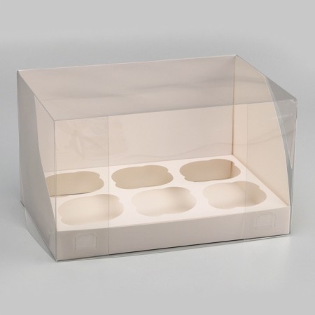 Confectionery folding box for 6 cupcakes, white 23.5 x 16 x 14 cm