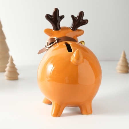 Piggy bank Ceramics "Singing Deer, in a collar with bells" 9.8x14x15.1 cm-4