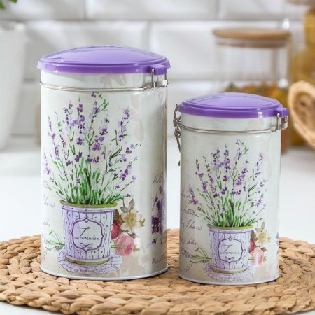 A set of cans for bulk products "Lavender", 16 × 9 × 11.5 cm, 13.5 × 12 × 19.5 cm, 2 pcs-2
