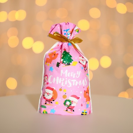 Polyethylene gift package with ties "Santa", 15x23cm