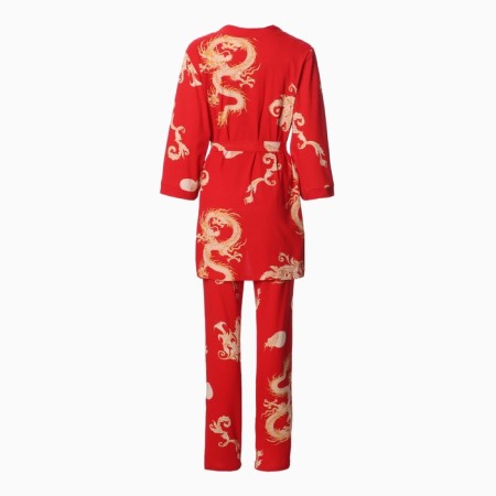 Female set (robe/top/pants), red color, size 50-11