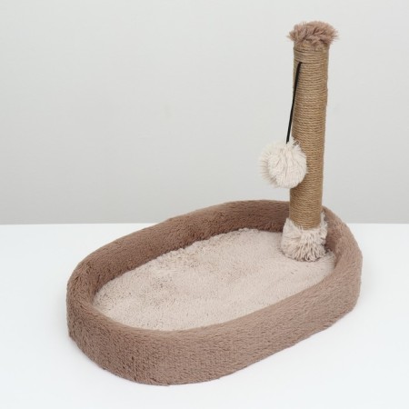 A bed with a cloth "Pijon", oval, 55 x 36 x 47cm, fluffy fur, jute, brown-4