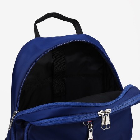 A backpack with a zipper, Rise, 2 external pockets, a laptop department, blue color-5