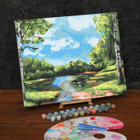 Picture on numbers on a canvas with a subframe of the “forest stream”, 40 x 50 cm-1