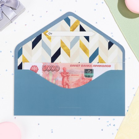 Money envelope "With the best wishes!" Blue, soft-tach, embossing, 19 x 9 cm-1