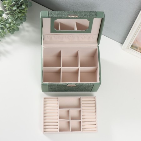 Casket to the leatherette for decorating the chest "Green" combined 23.5x16.5x14.5 cm-3