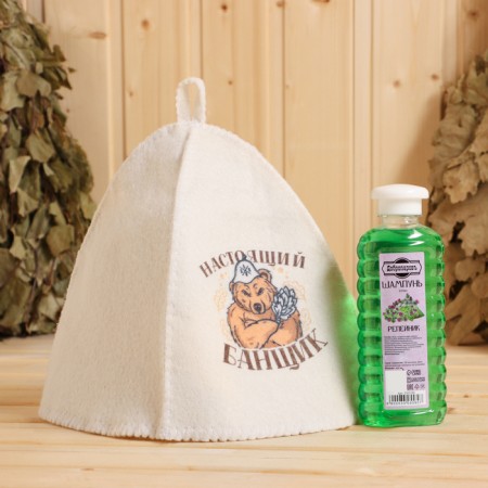 Gift set for the bath "Dobroparov, from February 23" Hat "Real Banker" and shampoo-1