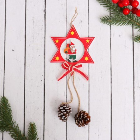 Decoration Christmas tree "Star with cones" Santa Claus with gifts 9x21 cm