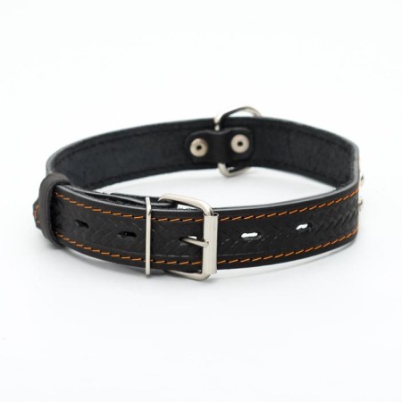 A skinny-skinned leather collar with a plate, 60 x 3 cm, Osh 45-57 cm, black-2