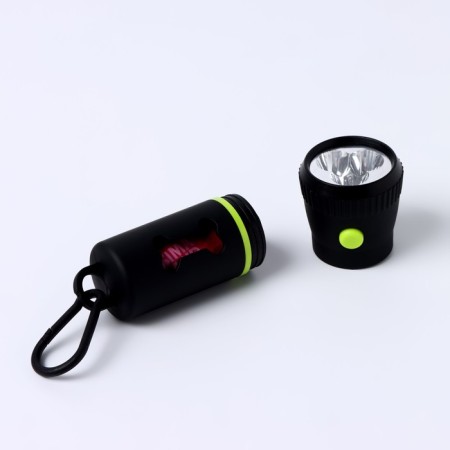 A container with a flashlight, cleaning packages for dogs (roll 15 pcs), black-3
