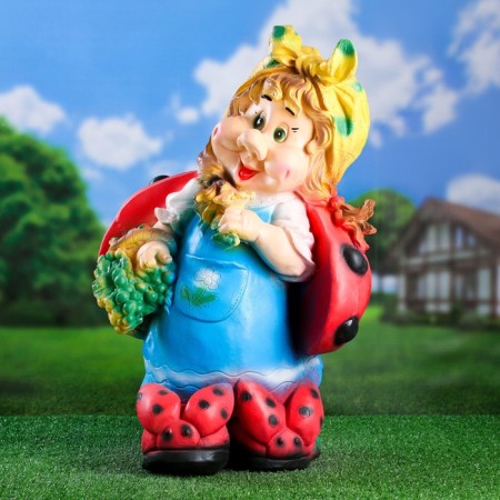 Garden figure "Gnome Girl Boy Cowdow with Grapes" 44x21x64cm-3