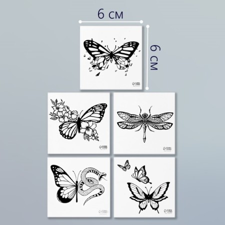Tattoo on the body Black "Butterflies" set 5 pcs 6x6 cm-1